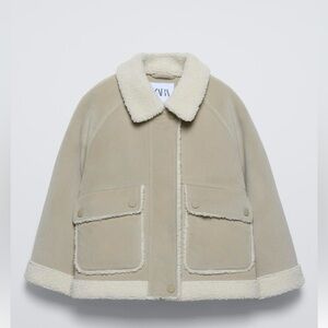 Zara Faux Sherpa Lined Jacket Fleece Tan Cream M L 9-10 11-12 Winter Coat